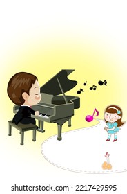 Cartoon Piano Child Playing Piano.