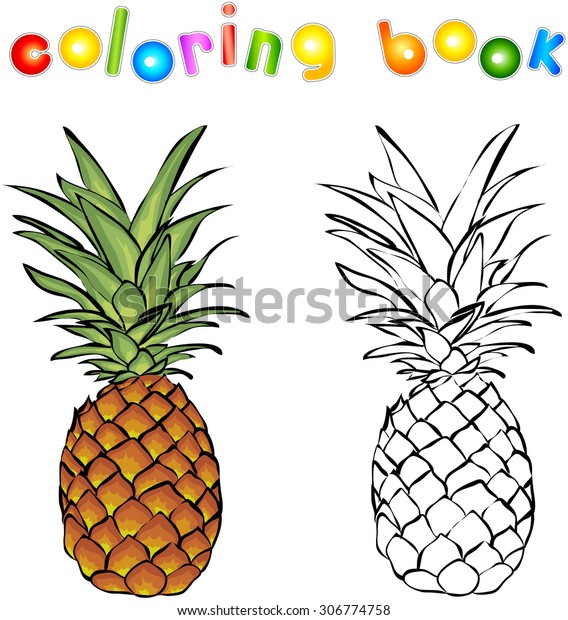 Cartoon Pineapple Coloring Book Illustration Children Stock 