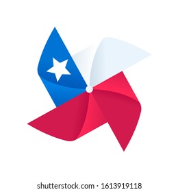 Cartoon pinwheel with Chilean flag design for Fiestas Patrias (Dieciocho), Chile Independence Day celebration. Classic wind toy spinner symbol. Isolated clip art illustration. - Powered by Shutterstock