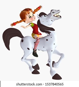 cartoon pippi longstocking on a horse