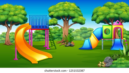 Cartoon Of Playground In The Garden