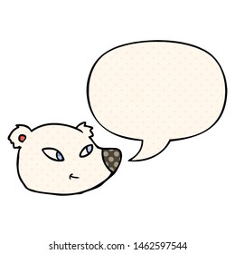 Cartoon Polar Bear Face With Speech Bubble In Comic Book Style