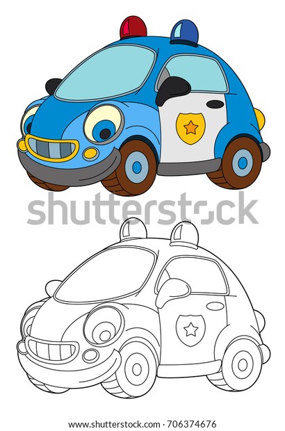 cartoon police car - isolated coloring page -\
illustration for\
children