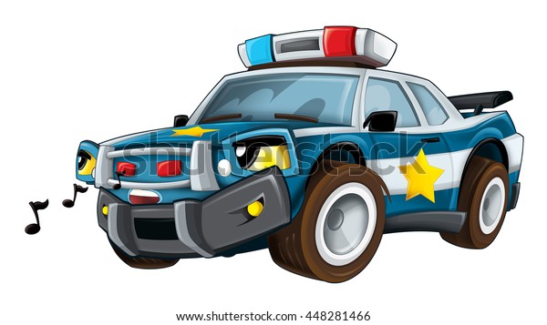 Cartoon Police Car Whistling Waiting Isolated Stock Illustration ...