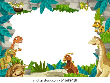 Cartoon Prehistoric Nature Frame Dinosaurs Illustration Stock ...