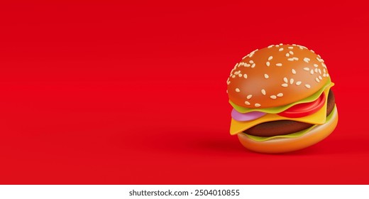 Cartoon Premium Delicious Burger Icon on a red background. 3d Rendering - Powered by Shutterstock