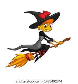 Cartoon Pretty Witch Flying On Her Stock Illustration 1475492744 ...