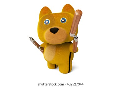 Cartoon Puppy Nunchakukung Fu Dog3d Rendering Stock Illustration 402527344