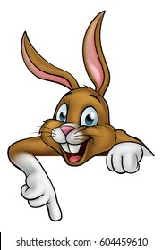 A cartoon rabbit  or Easter bunny or pointing