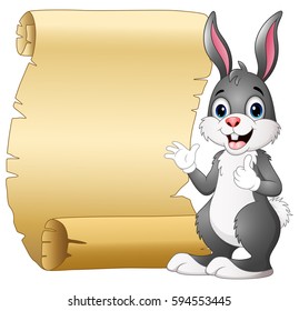 Cartoon rabbit and scroll paper