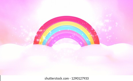 Cartoon Rainbow Clouds Shiny Magic Sparkles Stock Illustration ...