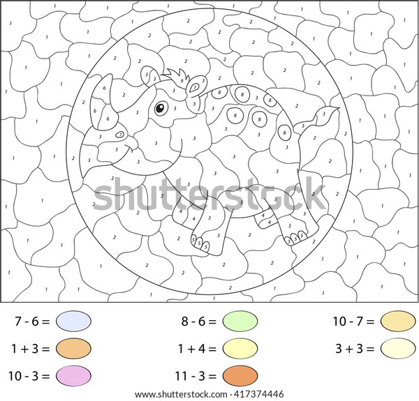 Cartoon Rhino Color By Number Educational Stock Illustration 417374446 ...