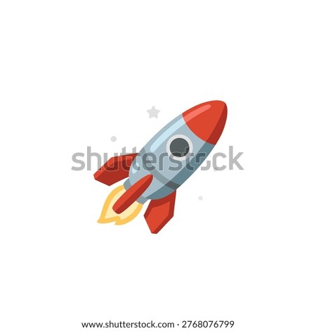 Cartoon Rocket Launching with Fire - Space Adventure Icon.