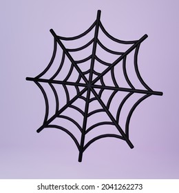 Cartoon Round Spider Web On Dark Background, 3d Illustration