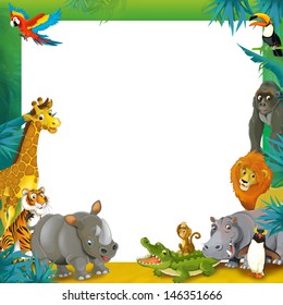 Cartoon safari - jungle - frame border template - illustration for the children