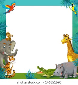 Cartoon Safari - Jungle - Frame Border Template - Illustration For The Children