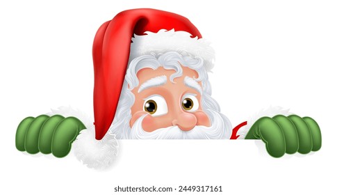 Cartoon Santa Claus or Father Christmas peeking over a sign - Powered by Shutterstock