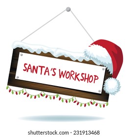 Cartoon Santas Workshop Sign Isolated 