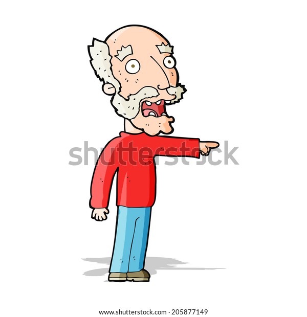 Cartoon Scared Old Man Pointing Stock Illustration 205877149