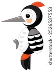 cartoon scene with animal woodpecker bird on white background illustration for kids