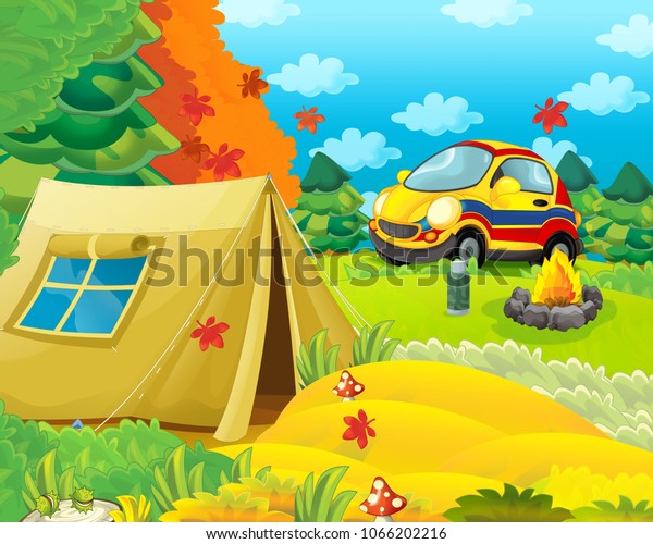 Cartoon scene of camping in the forest -
illustration for
children