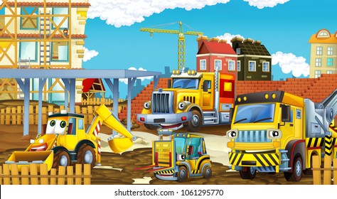 Cartoon Scene Happy Funny Construction Site Stock Illustration ...