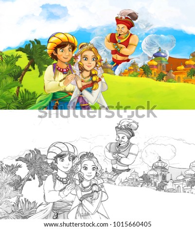 Cartoon Scene Happy King Od Prince Stock Illustration