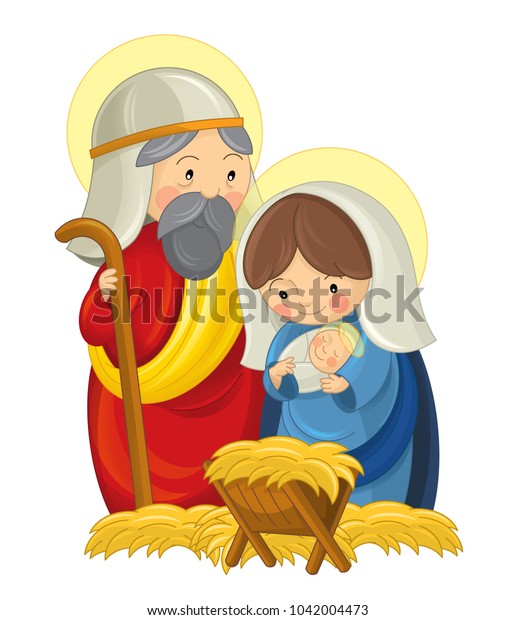 Cartoon Scene Joseph Mary Jesus On Stock Illustration 1042004473