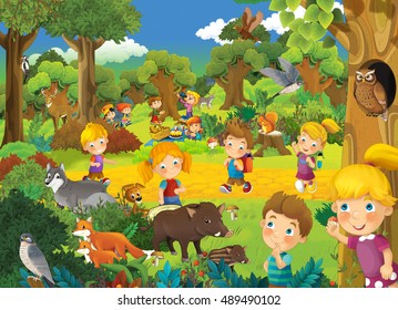 Cartoon scene with kids having fun in the park - illustration for children - Powered by Shutterstock