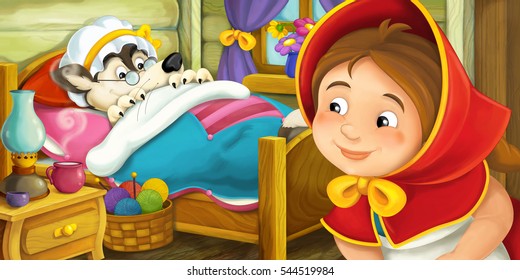 Cartoon scene of a lazy wolf sleeping in a bed while is watching - illustration for children - Powered by Shutterstock