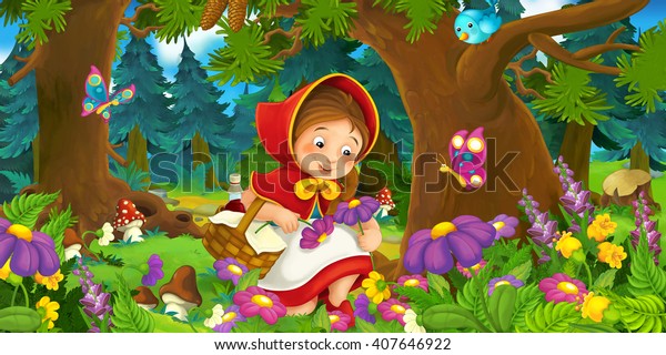 Cartoon Scene On Happy Girl Inside Stock Illustration 407646922