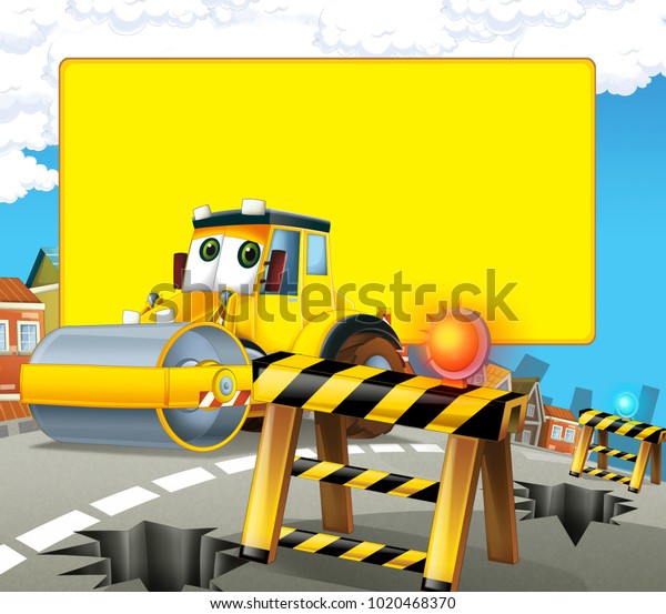 cartoon scene with road roller in the city -\
illustration for\
children