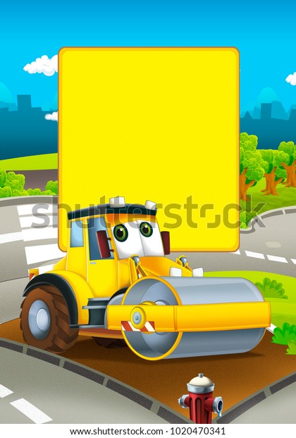 cartoon scene with road roller in the city -
illustration for
children
