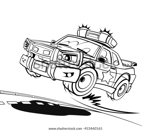 Cartoon scene with speeding car - police car -\
isolated - illustration for\
children