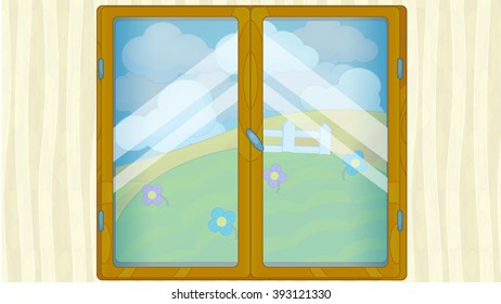 Cartoon scene with weather in the window - getting stormy - illustration for children - Shutterstock ID 393121330