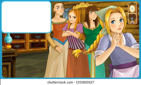 Cartoon Scene Young Girl Servant Some Stock Illustration 1555850327 