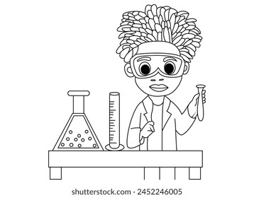 Cartoon Scientist original hand drawing coloring book page - Powered by Shutterstock