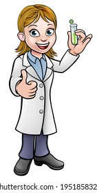 A Cartoon Scientist Professor Wearing Lab White Coat Holding A Test Tube And Giving A Thumbs Up