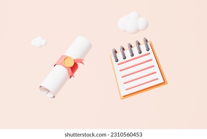 Cartoon scroll and notepad on the pink background, 3d rendering. Digital drawing. - Powered by Shutterstock