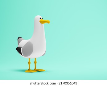 Cartoon Sea Gull Stands On The Blue Background 3D Illustration