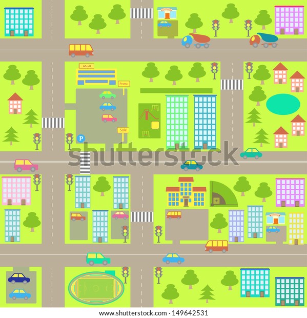 Cartoon Seamless City Map Stock Illustration 149642531 | Shutterstock