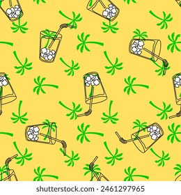 Cartoon seamless cocktails and palms pattern for wrapping paper and fabrics and linens and kids clothes print and party accessories and summer textiles  - Powered by Shutterstock