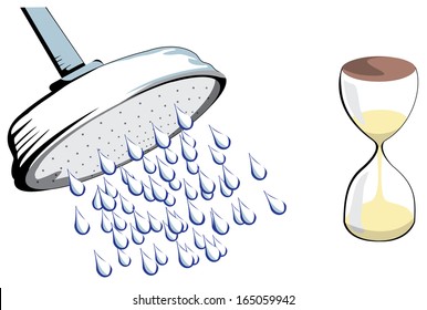 Cartoon Shower With Egg Timer Representing Water Economy