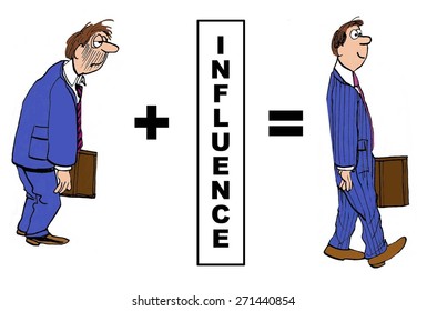 Cartoon Showing The Positive Impact Influence Has On The Businessman.