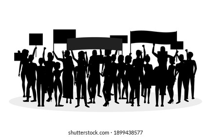 Cartoon Silhouette Black Protesting Crowd Demonstration Stock ...