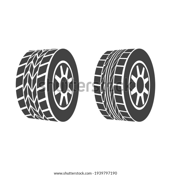 Cartoon Silhouette Black Tire or Wheel Icon\
Set Car Concept Element Flat Design Style Different Types for\
Retail.\
illustration