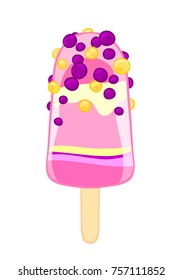 Cartoon Sketch Of Berry Popcicle. Sweet Ice Cream Isolated On The White Background. T-shirt Print And Sticker.