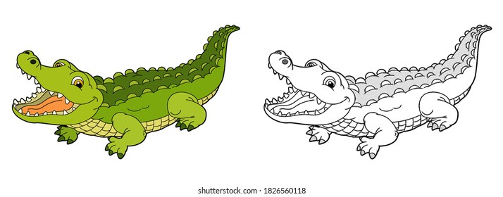 Cartoon Sketch Scene With Alligator Crocodile Illustration For Children