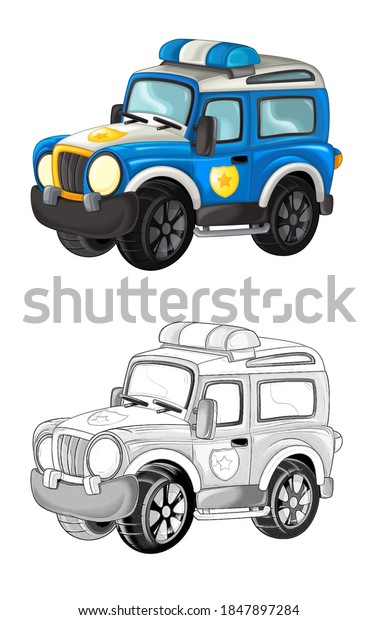 cartoon sketch scene with off road police car -
illustration for
children