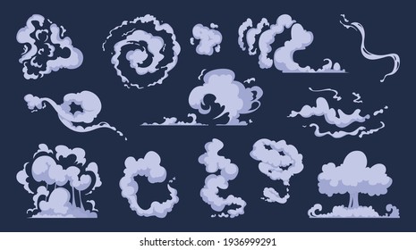 Cartoon smoke. Vfx comic bang clouds explosion of bomb speed storm motion wind art collection